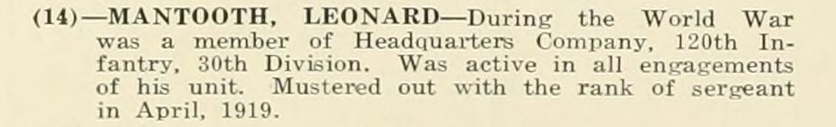 LEONARD MANTOOTH WWI Veteran