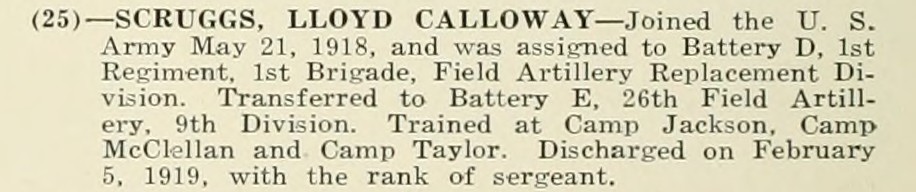 LLOYD CALLOWAY SCRUGGS WWI Veteran