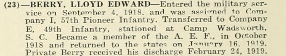LLOYD EDWARD BERRY WWI Veteran
