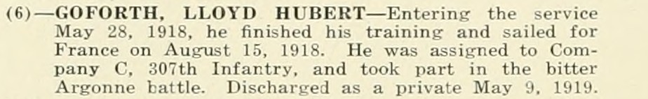 LLOYD HUBERT GOFORTH WWI Veteran