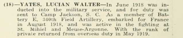 LUCIAN WALTER YATES WWI Veteran