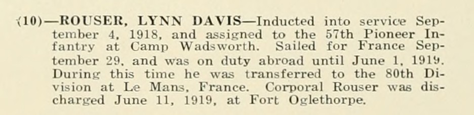 LYNN DAVIS ROUSER WWI Veteran