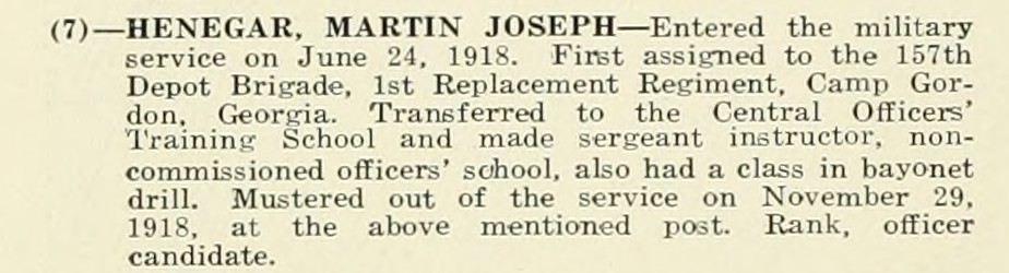 MARTIN JOSEPH HENEGAR WWI Veteran