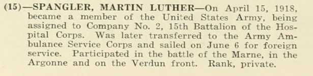 MARTIN LUTHER SPANGLER WWI Veteran