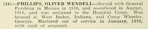 OLIVER WENDELL PHILLIPS WWI Veteran