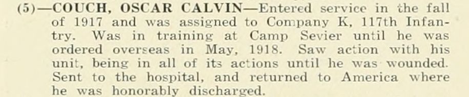OSCAR CALVIN COUCH WWI Veteran