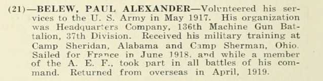 PAUL ALEXANDER BELEW WWI Veteran
