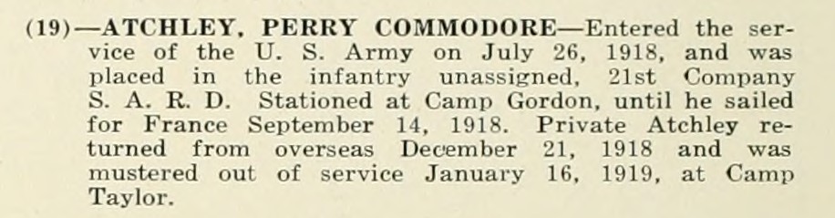 PERRY COMMODORE ATCHLEY WWI Veteran