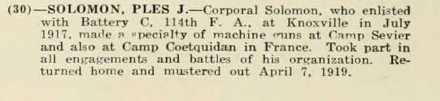 PLES J SOLOMON WWI Veteran