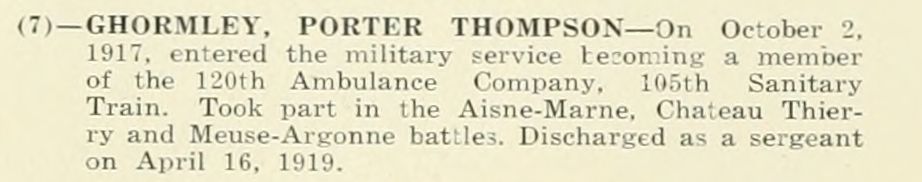 PORTER THOMPSON GHORMLEY WWI Veteran