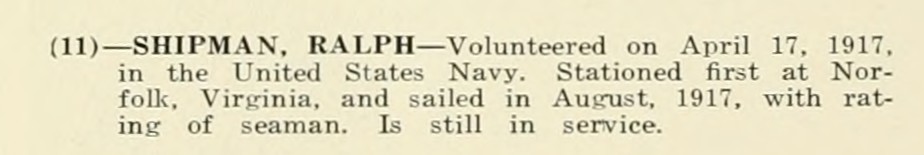 RALPH SHIPMAN WWI Veteran