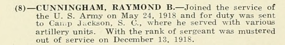 RAYMOND B CUNNINGHAM WWI Veteran