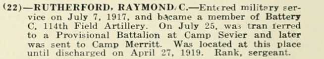 RAYMOND C RUTHERFORD WWI Veteran