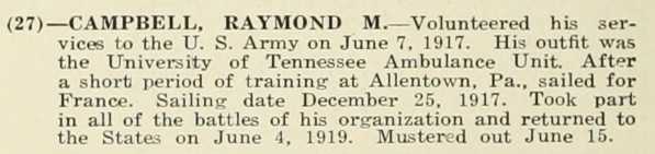 RAYMOND M CAMPBELL WWI Veteran