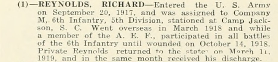 RICHARD REYNOLDS WWI Veteran