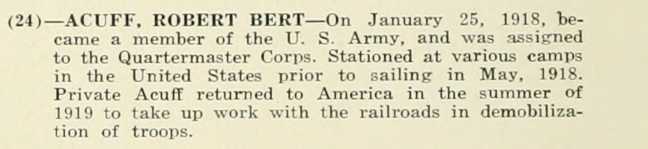 ROBERT BERT ACUFF WWI Veteran