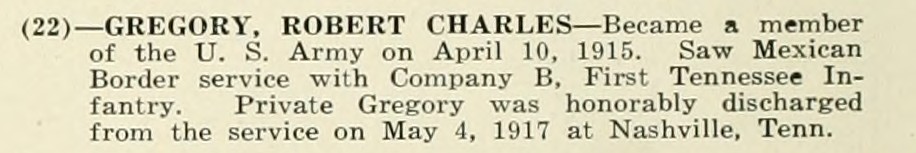 ROBERT CHARLES GREGORY WWI Veteran