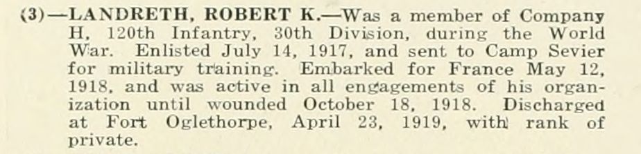 ROBERT K LANDRETH WWI Veteran