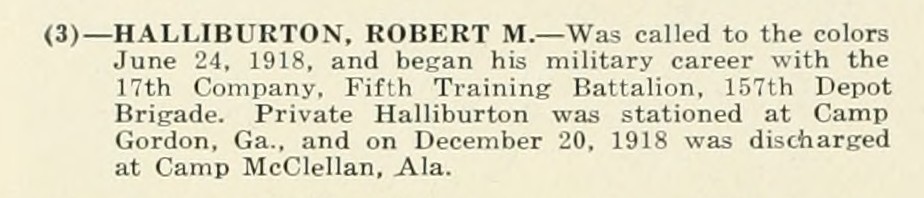 ROBERT M  HALLIBURTON WWI Veteran