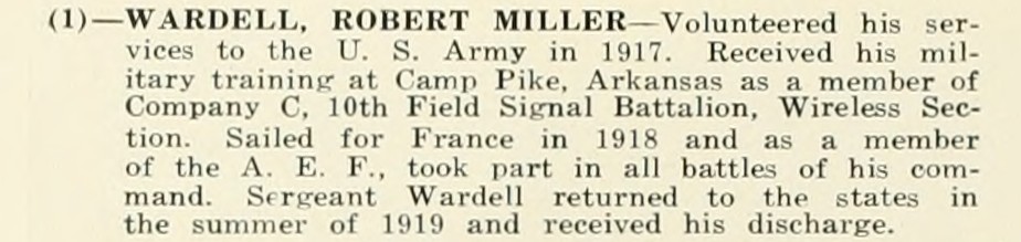 ROBERT MILLER WARDELL WWI Veteran