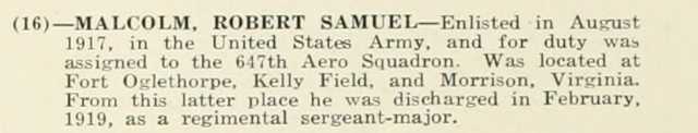 ROBERT SAMUEL MALCOLM WWI Veteran