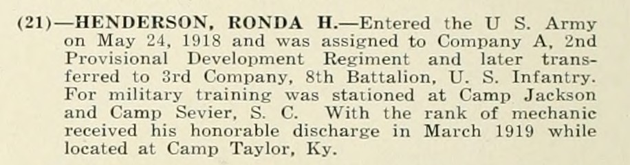 RONDA H HENDERSON WWI Veteran