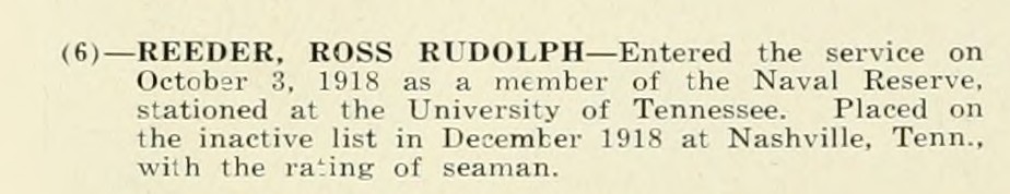 ROSS RUDOLPH REEDER WWI Veteran