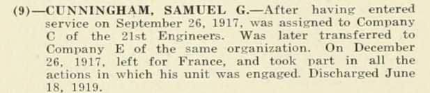 SAMUEL G CUNNINGHAM WWI Veteran