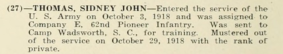 SIDNEY JOHN THOMAS WWI Veteran