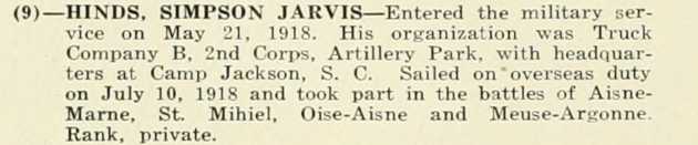 SIMPSON JARVIS HINDS WWI Veteran