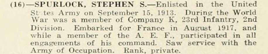 STEPHEN S SPURLOCK WWI Veteran