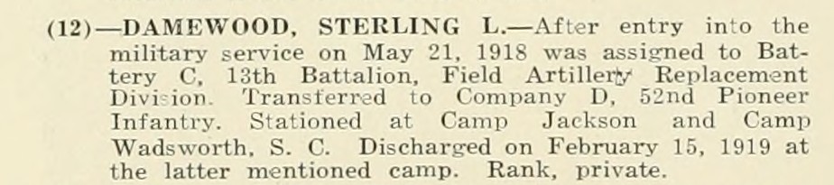 STERLING L DAMEWOOD WWI Veteran