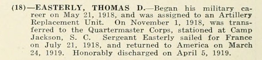 THOMAS D EASTERLY WWI Veteran