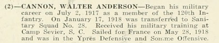 WALTER ANDERSON CANNON WWI Veteran