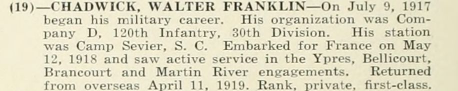 WALTER FRANKLIN CHADWICK WWI Veteran