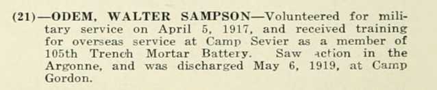 WALTER SAMPSON ODEM WWI Veteran