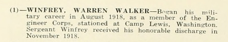 WARREN WALKER WINFREY WWI Veteran