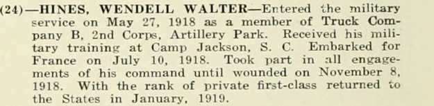 WENDELL WALTER HINES WWI Veteran