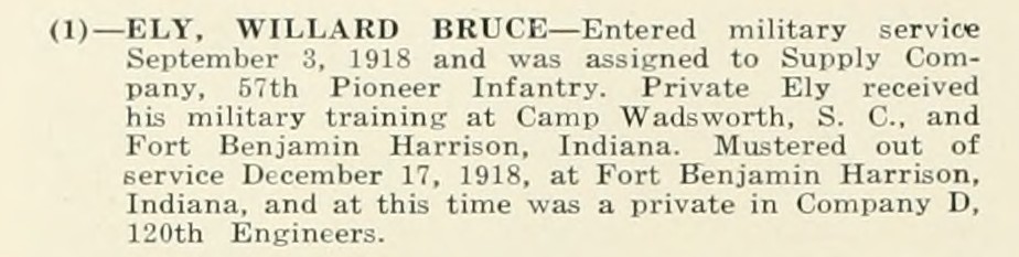 WILLARD BRUCE ELY WWI Veteran