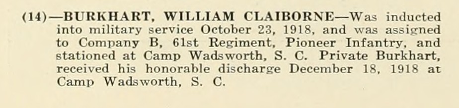 WILLIAM CLAIBORNE BURKHART WWI Veteran