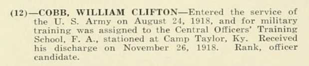 WILLIAM CLIFTON COBB WWI Veteran