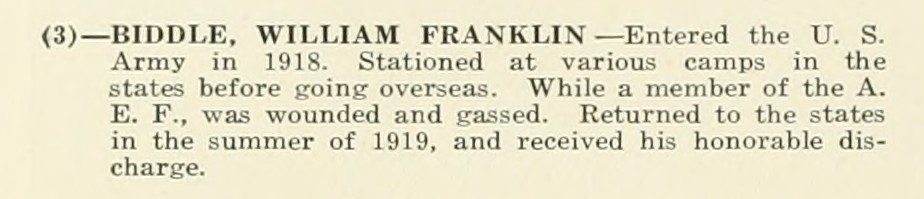 WILLIAM FRANKLIN BIDDLE WWI Veteran