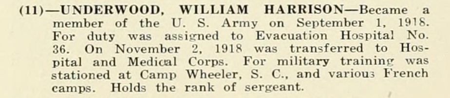 WILLIAM HARRISON UNDERWOOD WWI Veteran