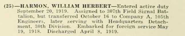 WILLIAM HERBERT HARMON WWI Veteran