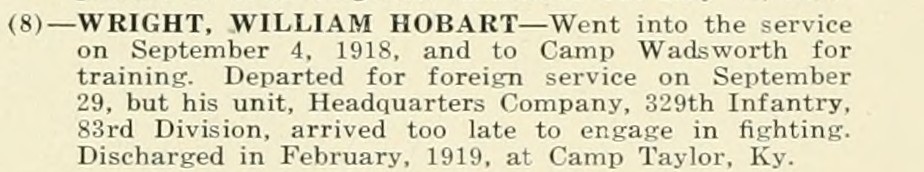 WILLIAM HOBART WRIGHT WWI Veteran