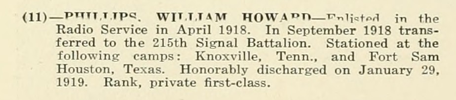 WILLIAM HOWARD PHILLIPS WWI Veteran