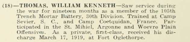 WILLIAM KENNETH THOMAS WWI Veteran