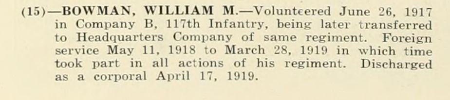 WILLIAM M BOWMAN WWI Veteran