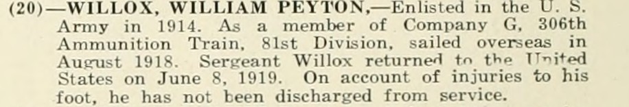 WILLIAM PEYTON WILLOX WWI Veteran