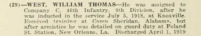 WILLIAM THOMAS WEST WWI Veteran